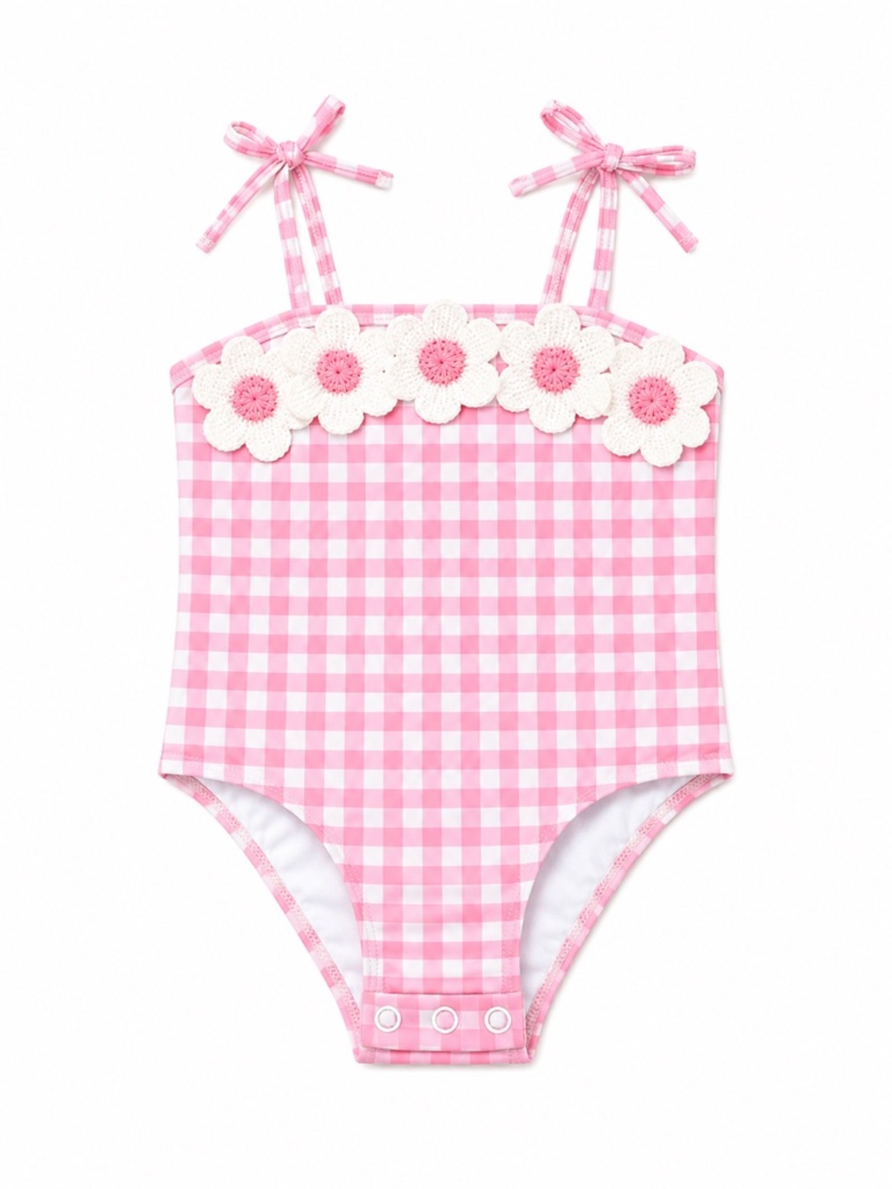 New - Nicole Miller Pink Gingham Floral-Trim One-Piece Swimsuit | Size 18 Months